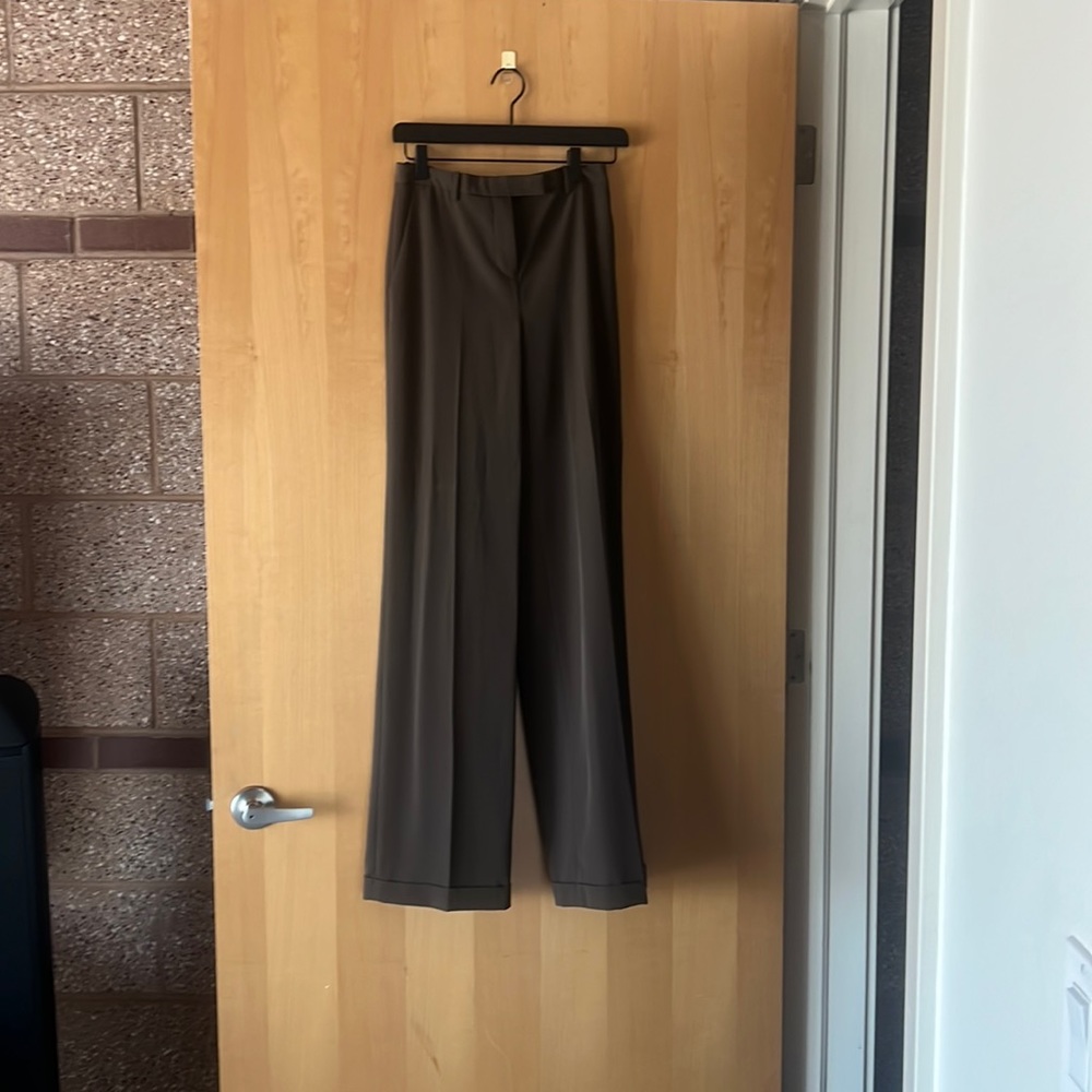 ElieTahari : mid-rise, coffee, wide-legged, long dress pant.